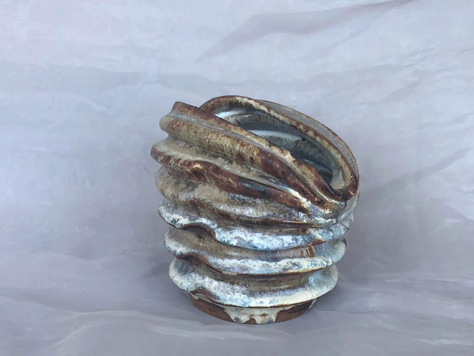 Modern Studio Art Pleated Pottery Vase - 5