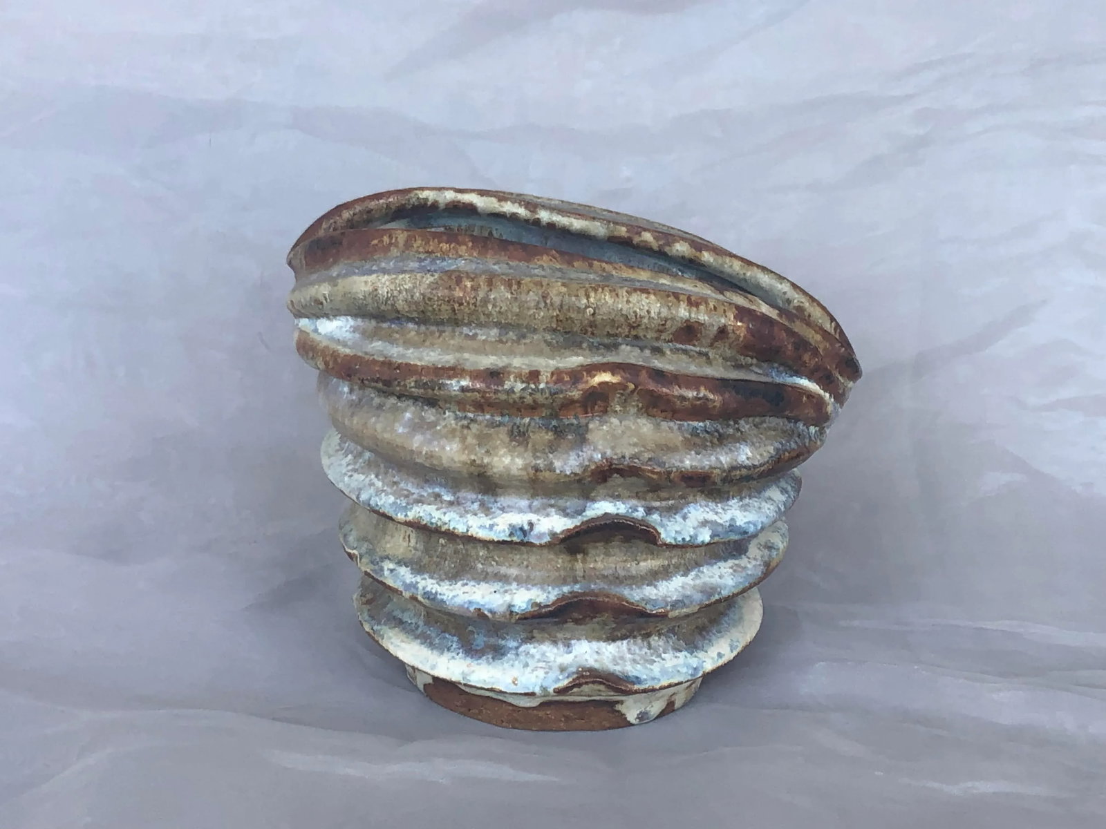 Modern Studio Art Pleated Pottery Vase - 6