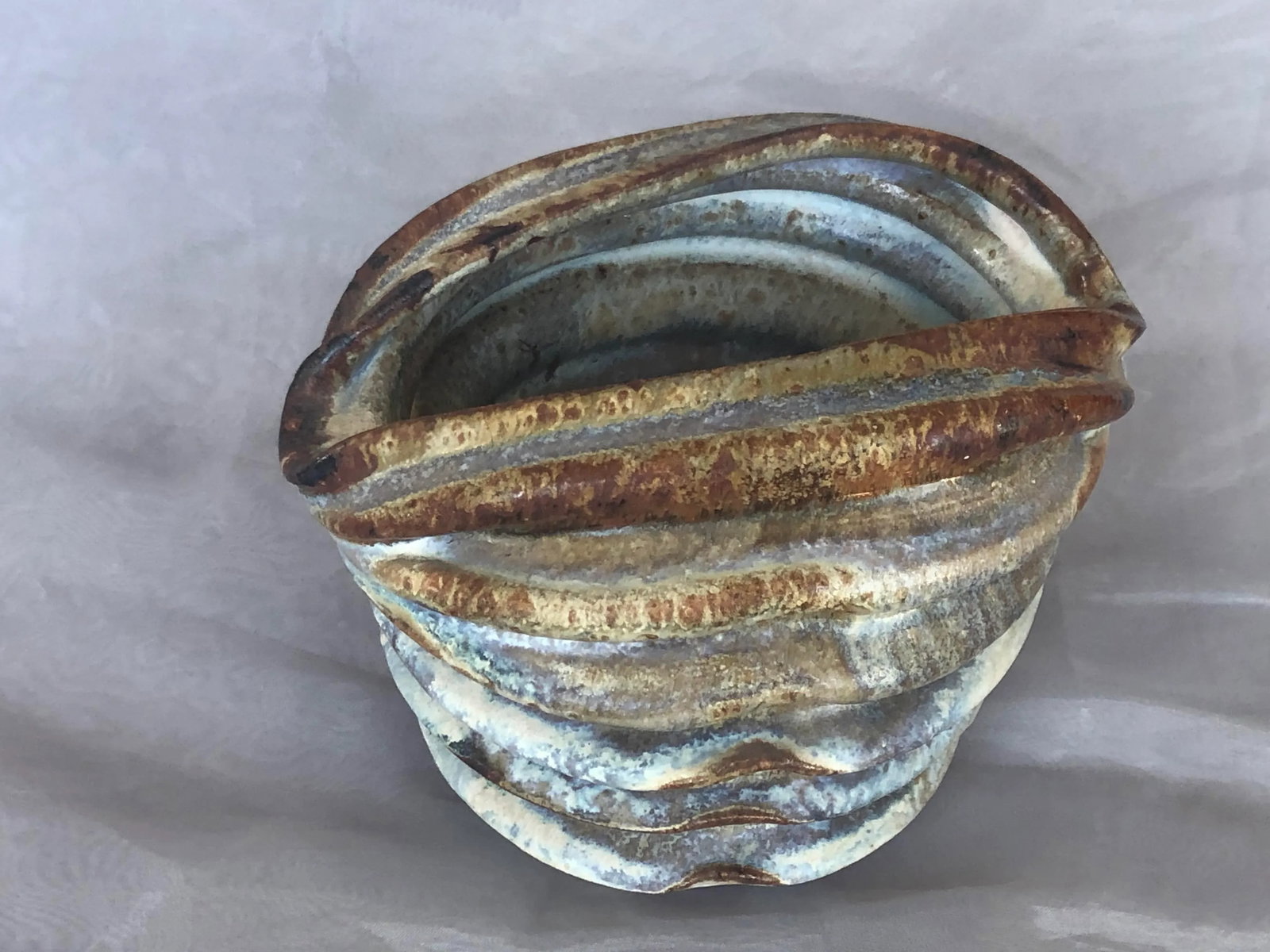Modern Studio Art Pleated Pottery Vase - 7