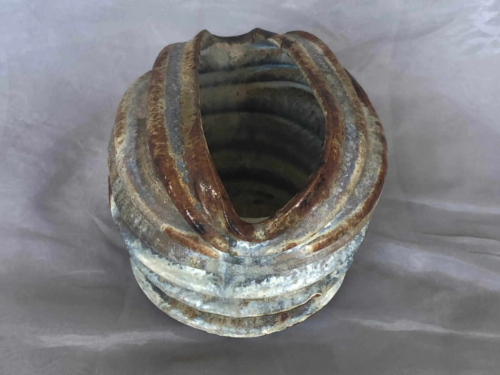 Modern Studio Art Pleated Pottery Vase - 8