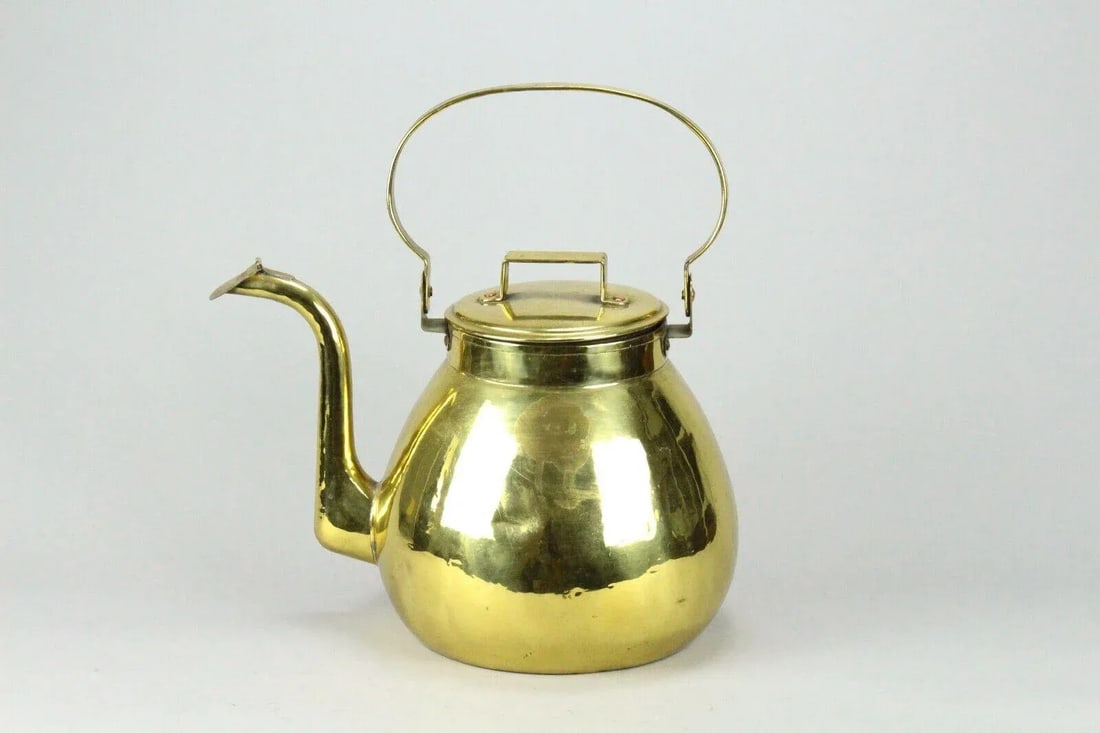 1800s X-Large Brass Tea Coffee Kettle Community Teapot English - 11