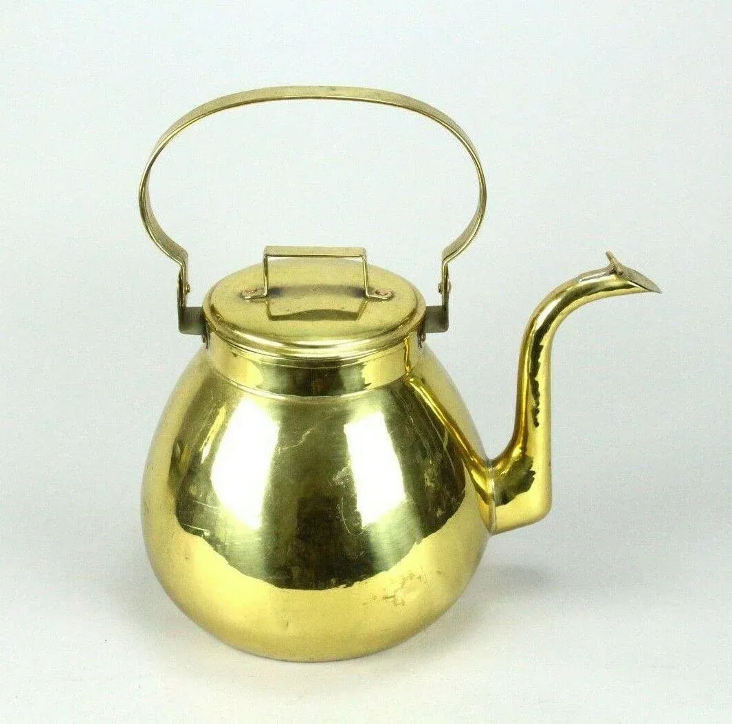 1800s X-Large Brass Tea Coffee Kettle Community Teapot English - 13