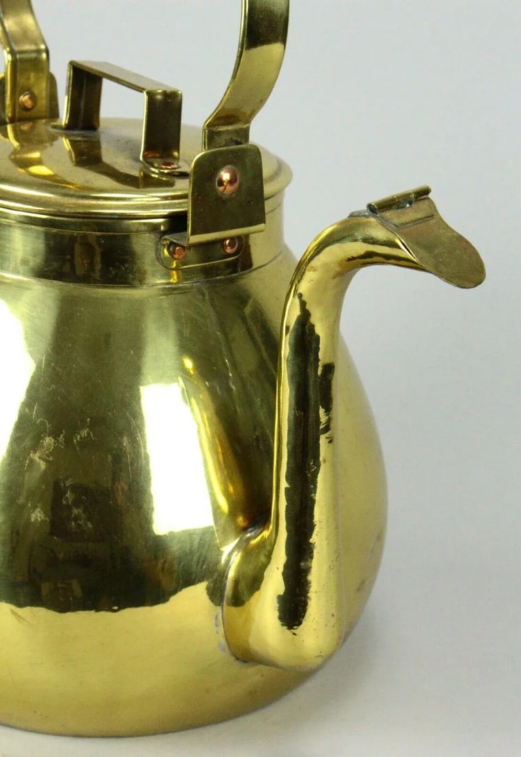 1800s X-Large Brass Tea Coffee Kettle Community Teapot English - 4