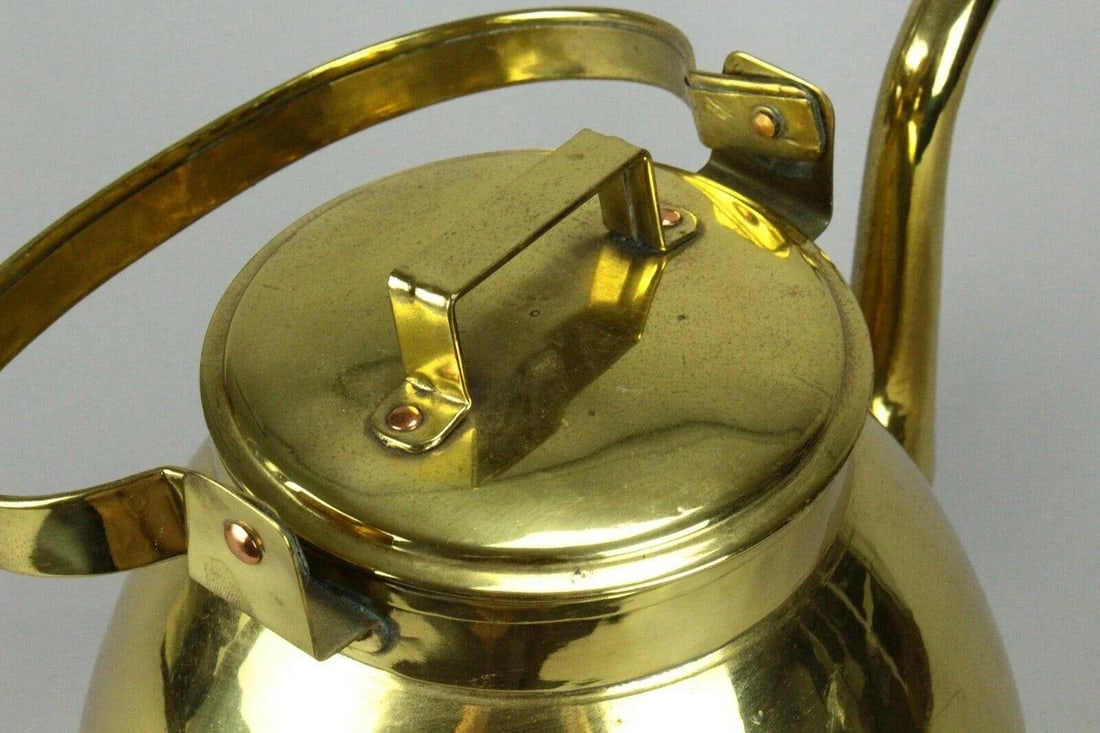 1800s X-Large Brass Tea Coffee Kettle Community Teapot English - 7