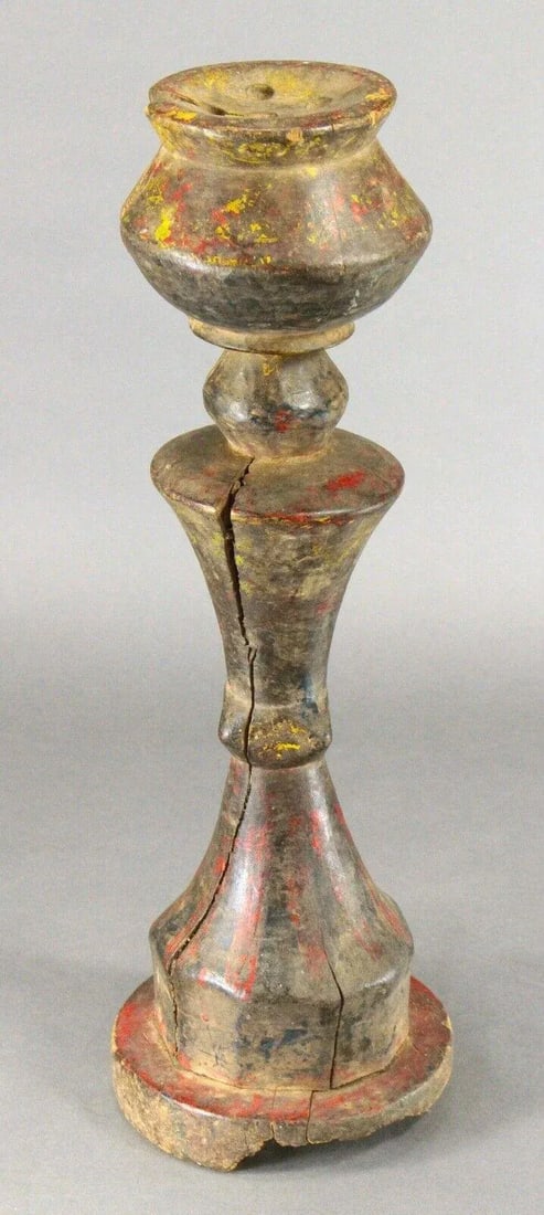 Early 20th Century African Baule Carved & Painted Wood Candle Holder Lamp - 11
