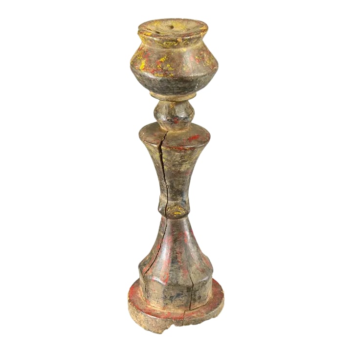 Early 20th Century African Baule Carved & Painted Wood Candle Holder Lamp: An authentic antique tribal artifact from Africa - a candlestick lamp Baule (Baoule) People of Western Africa, today's central Cote d'Ivoire. The Baule are an Akan people, traditionally farmers, who
