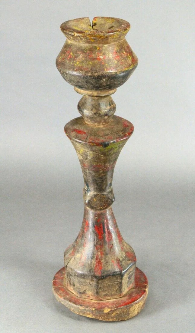 Early 20th Century African Baule Carved & Painted Wood Candle Holder Lamp - 2