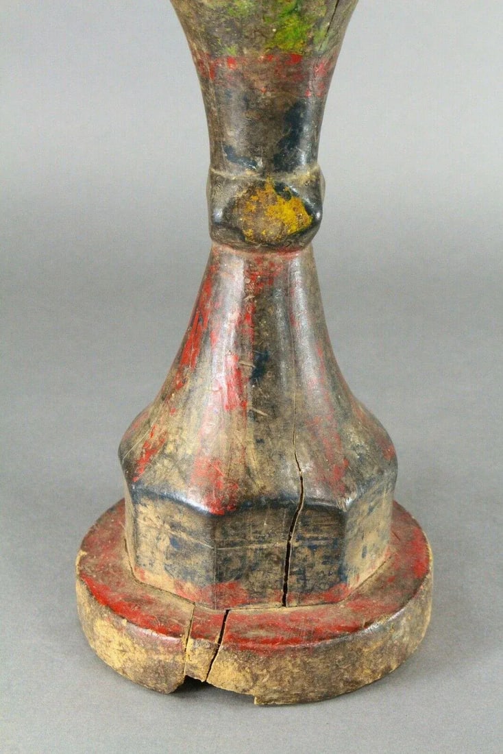 Early 20th Century African Baule Carved & Painted Wood Candle Holder Lamp - 4