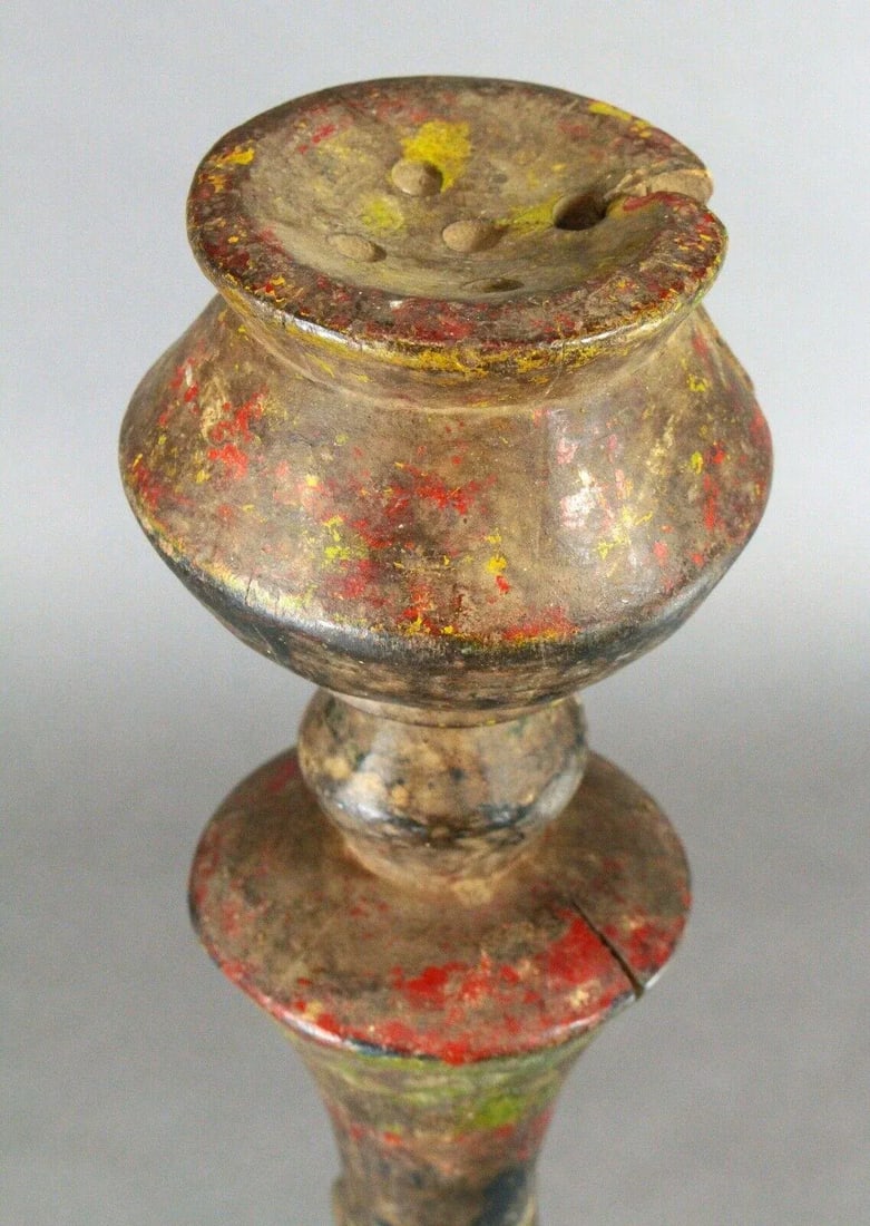 Early 20th Century African Baule Carved & Painted Wood Candle Holder Lamp - 5