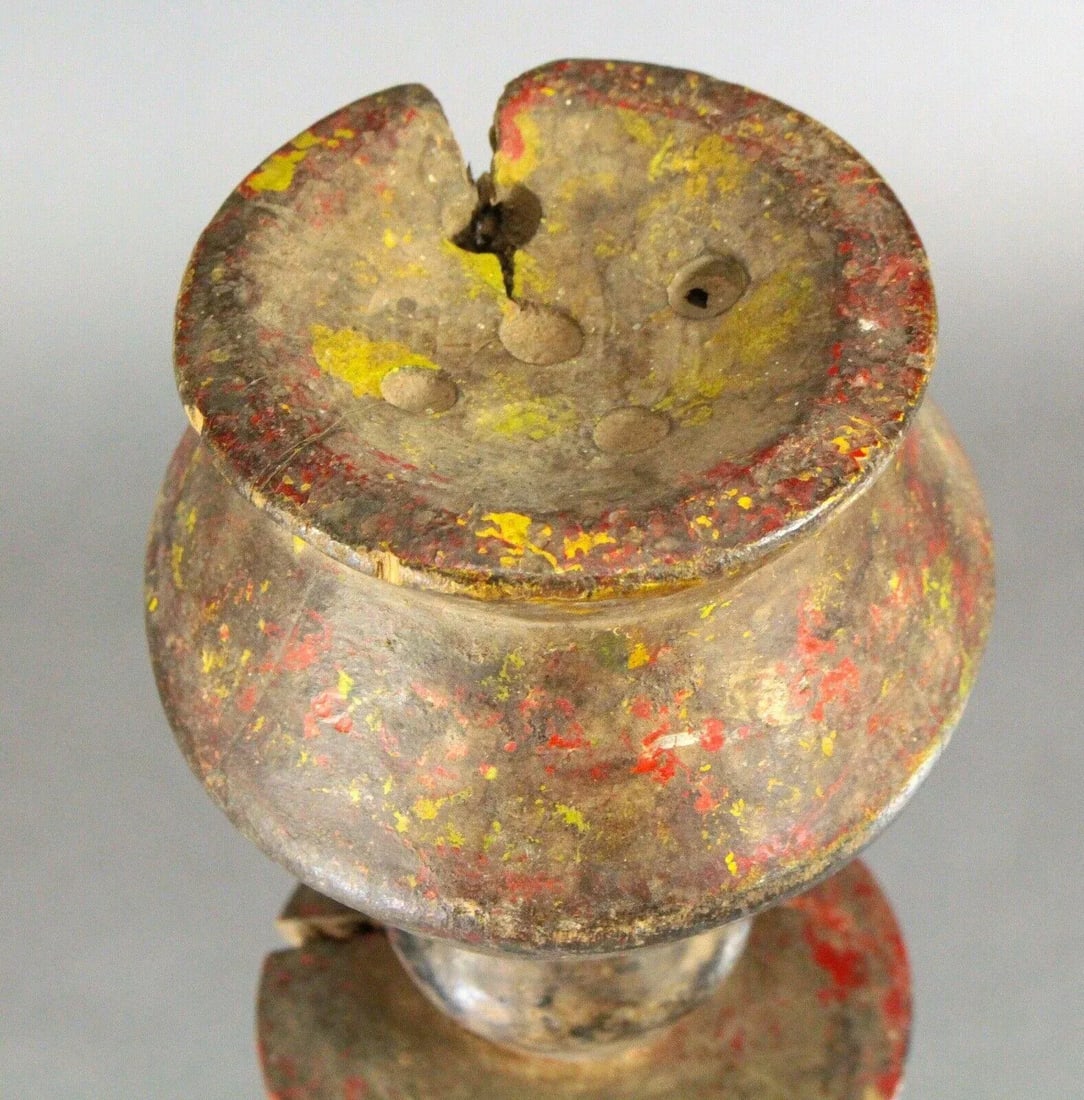 Early 20th Century African Baule Carved & Painted Wood Candle Holder Lamp - 6
