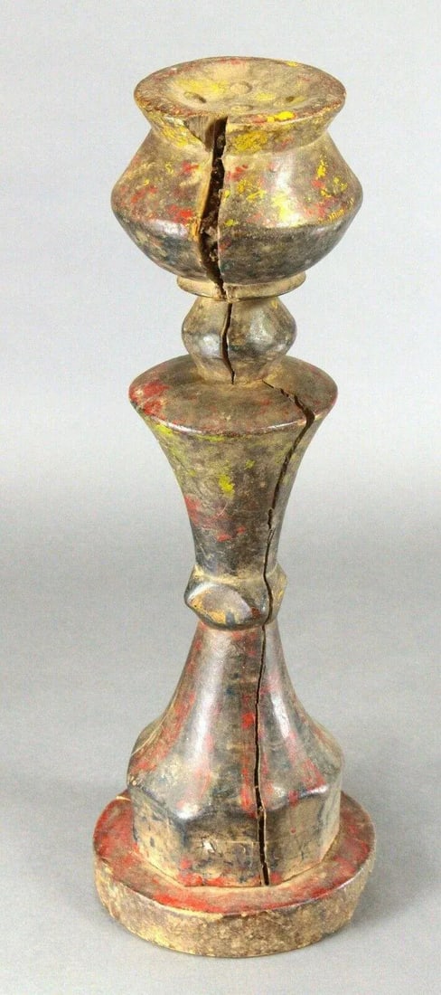 Early 20th Century African Baule Carved & Painted Wood Candle Holder Lamp - 7