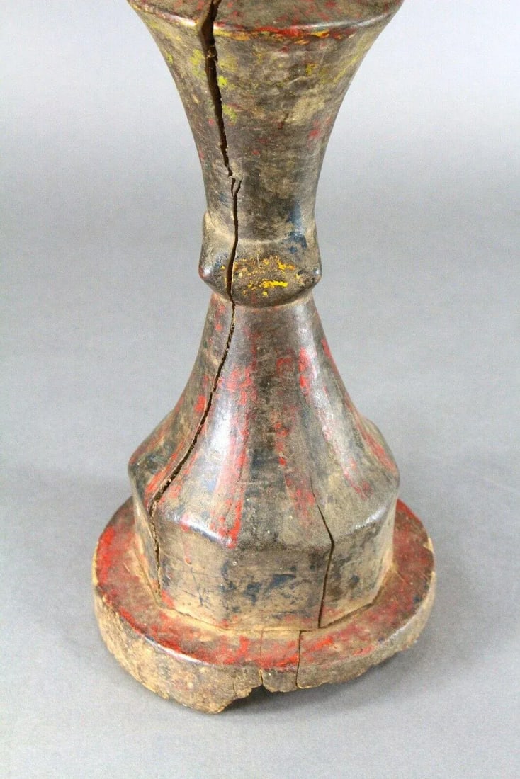 Early 20th Century African Baule Carved & Painted Wood Candle Holder Lamp - 8