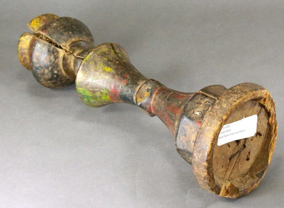 Early 20th Century African Baule Carved & Painted Wood Candle Holder Lamp - 9