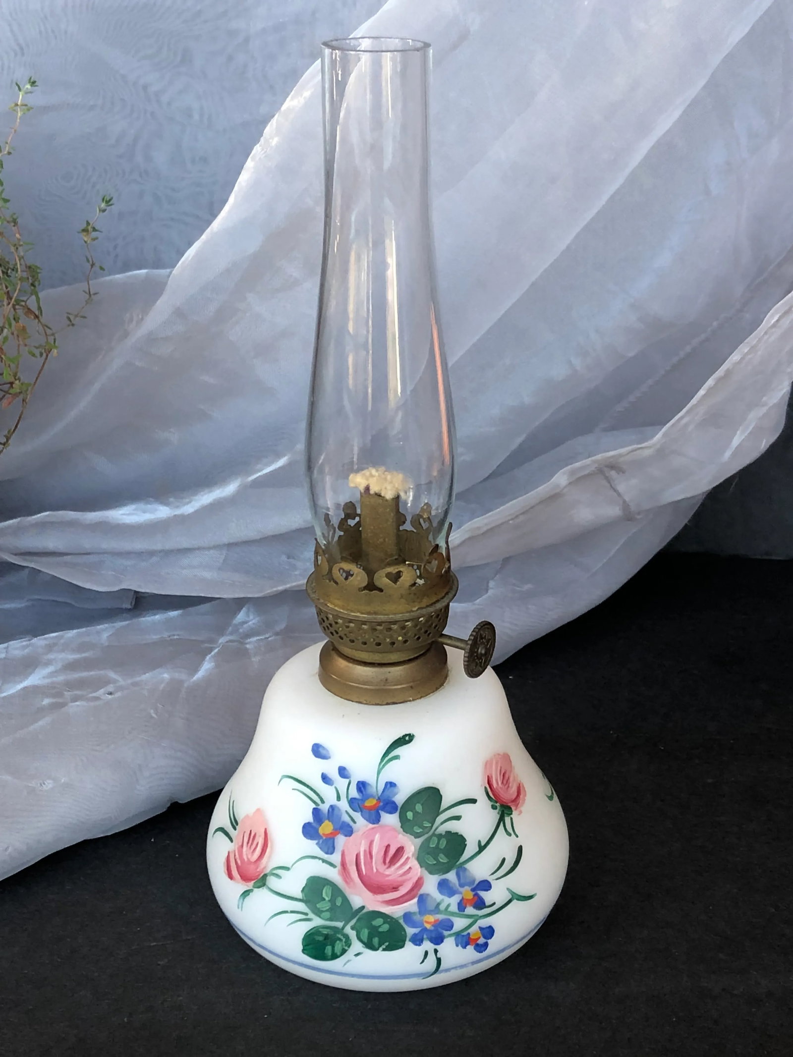 Antique Hand Painted Victorian Glass Oil Lamp - 13