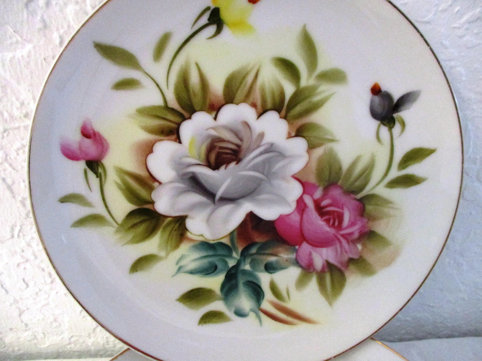 Mid-Century Japanese Hand-Painted Floral Plates, S/10 - 3