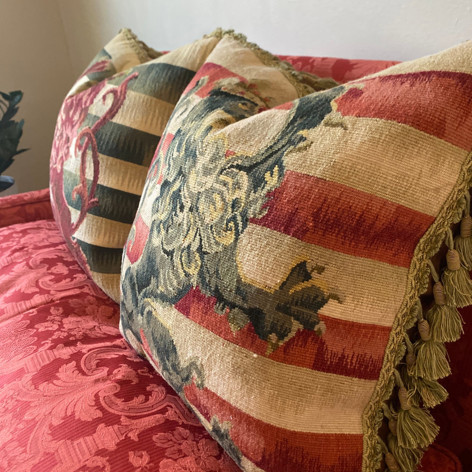 Contemporary Striped Lion Aubusson Throw Pillows - A Pair - 2