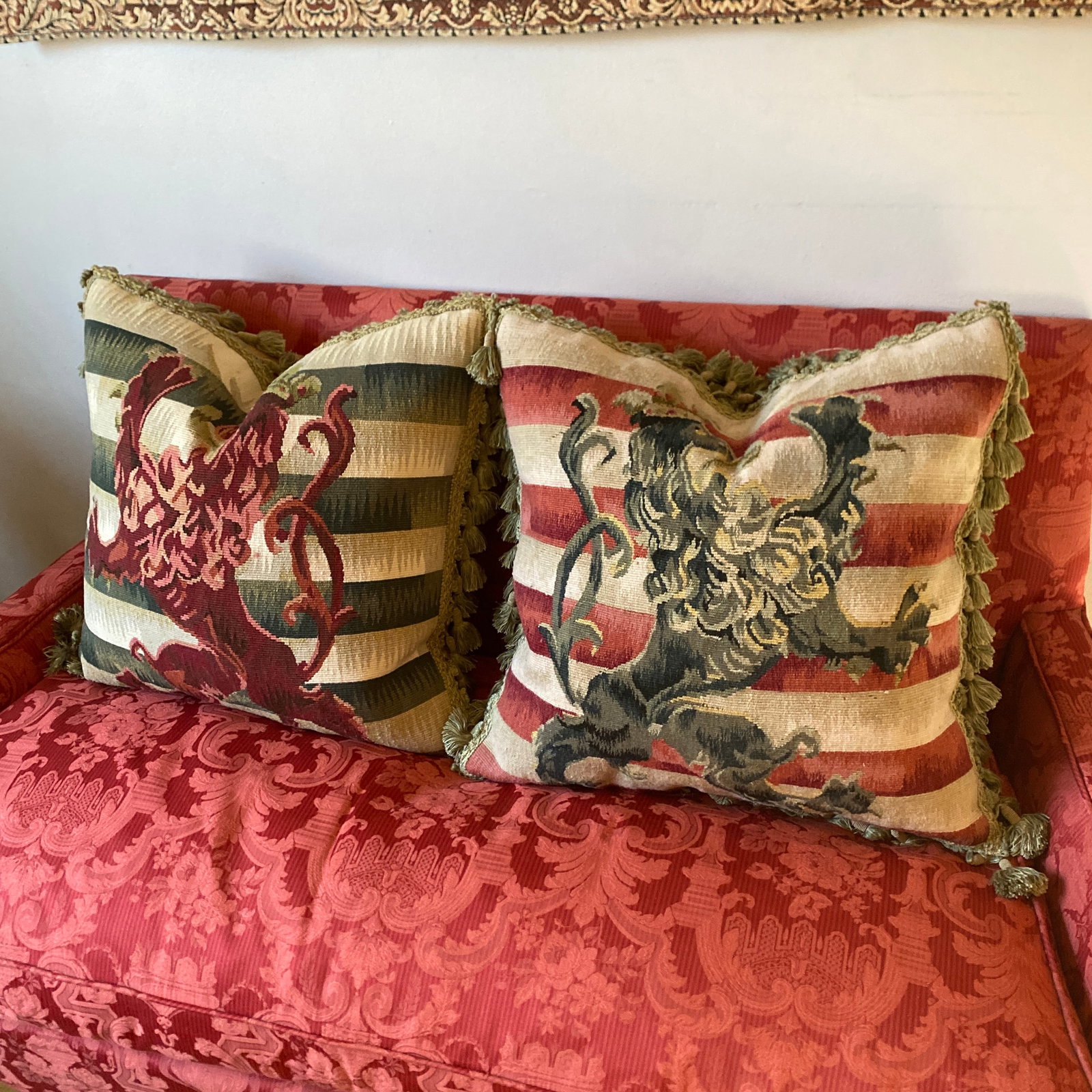 Contemporary Striped Lion Aubusson Throw Pillows - A Pair - 3