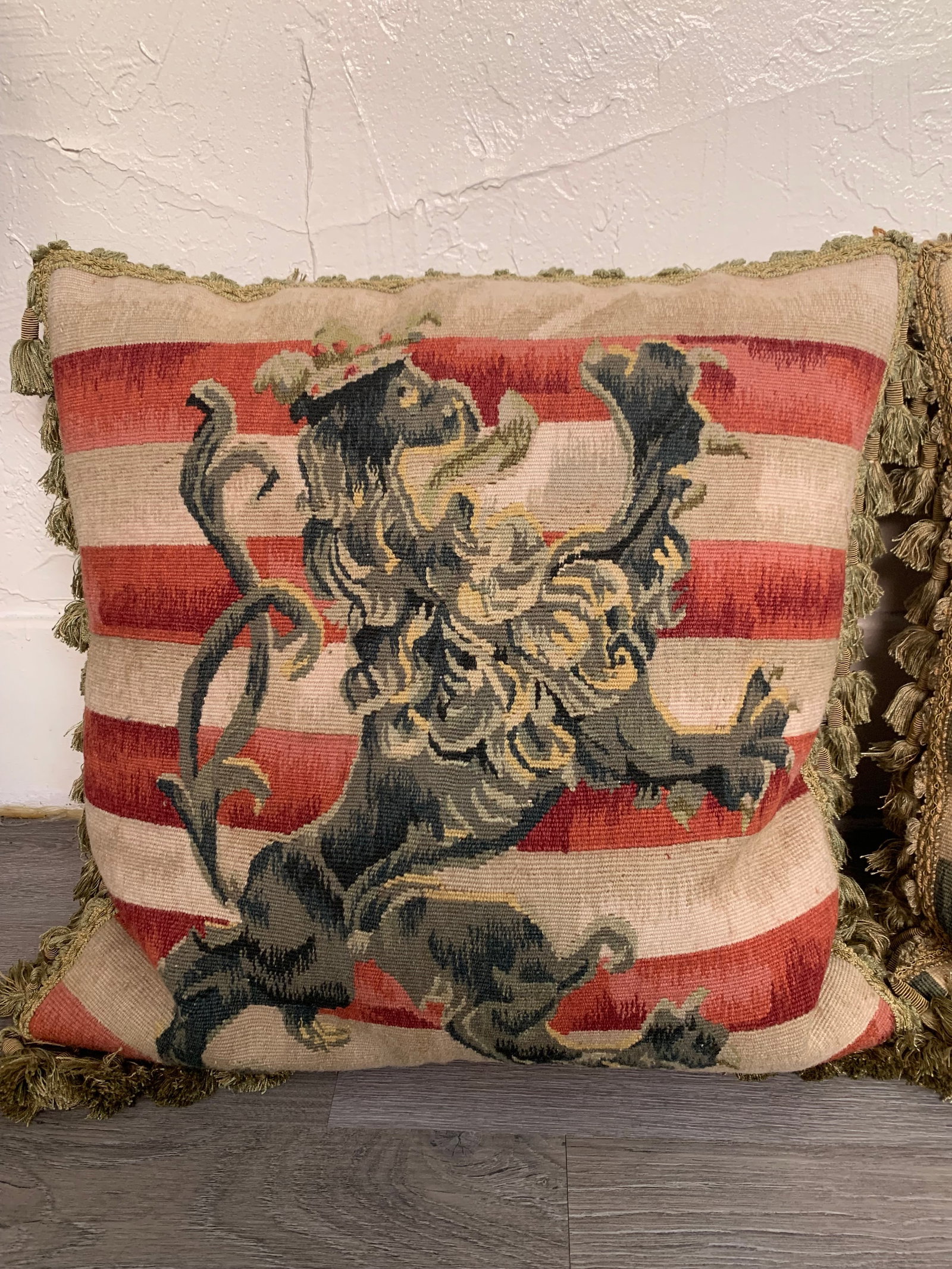 Contemporary Striped Lion Aubusson Throw Pillows - A Pair - 4