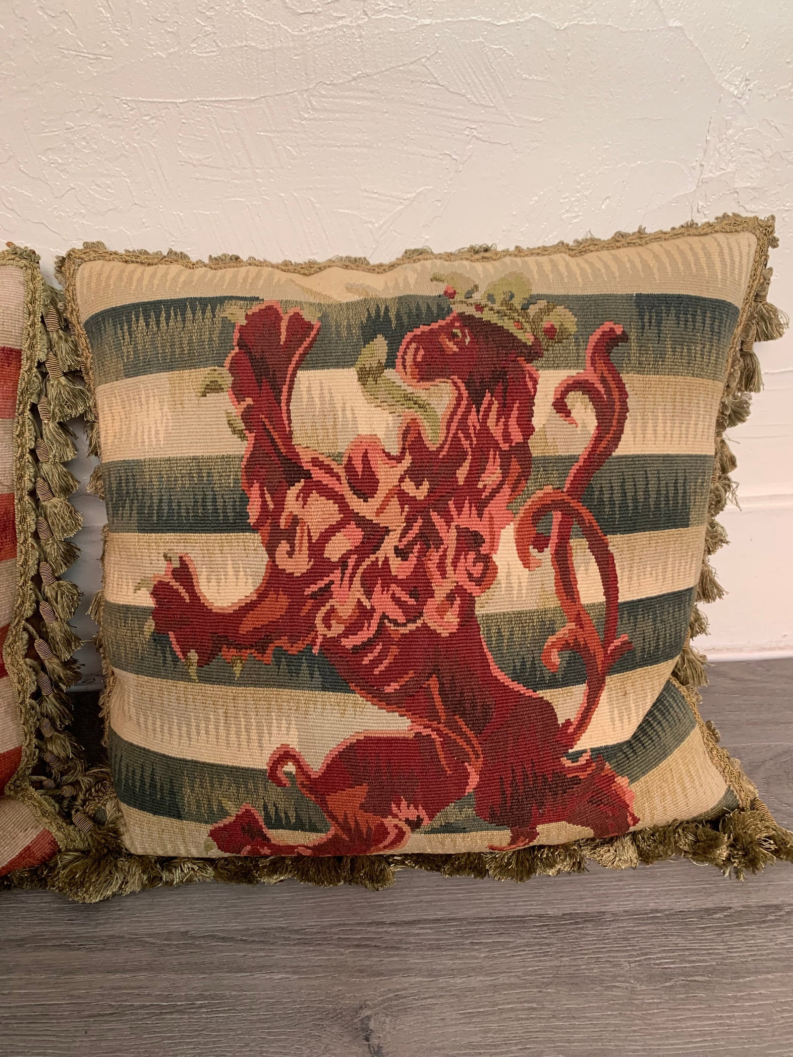 Contemporary Striped Lion Aubusson Throw Pillows - A Pair - 5