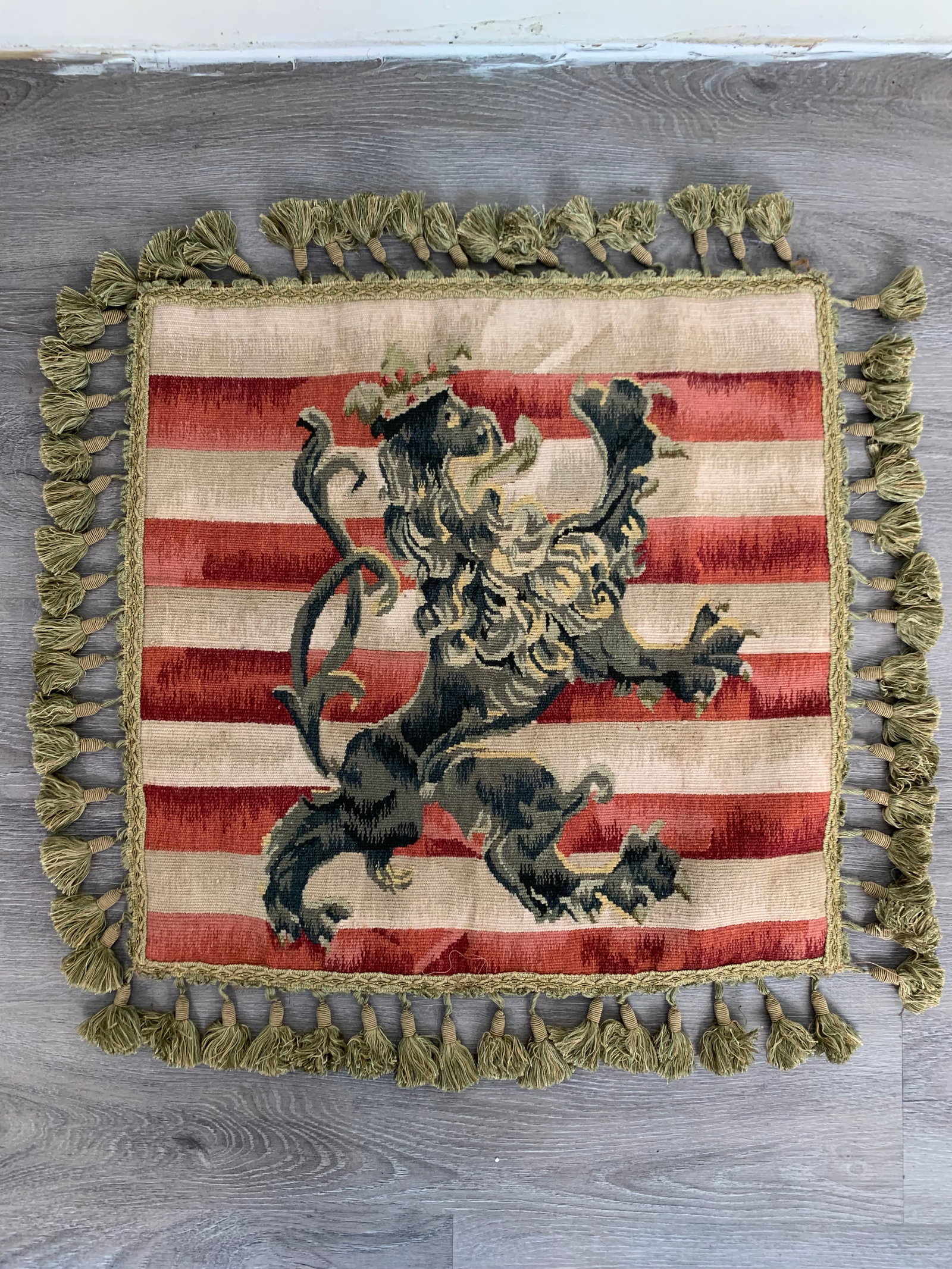 Contemporary Striped Lion Aubusson Throw Pillows - A Pair - 7