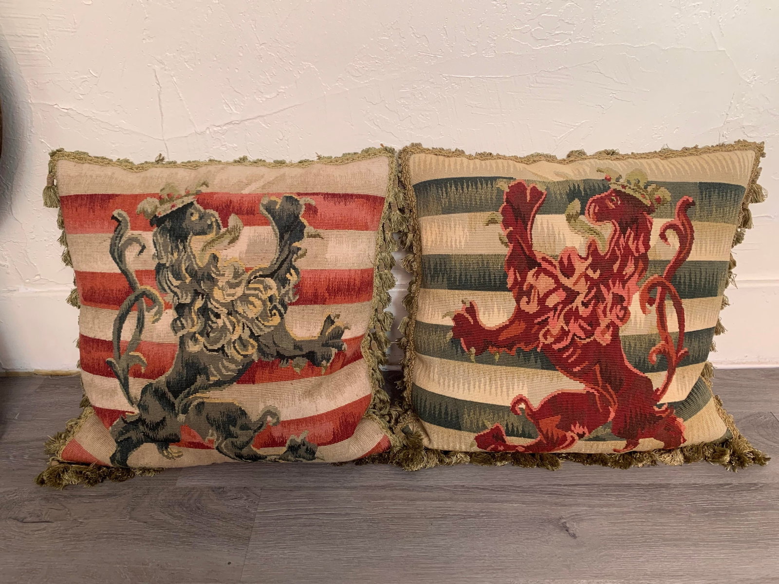 Contemporary Striped Lion Aubusson Throw Pillows - A Pair - 9