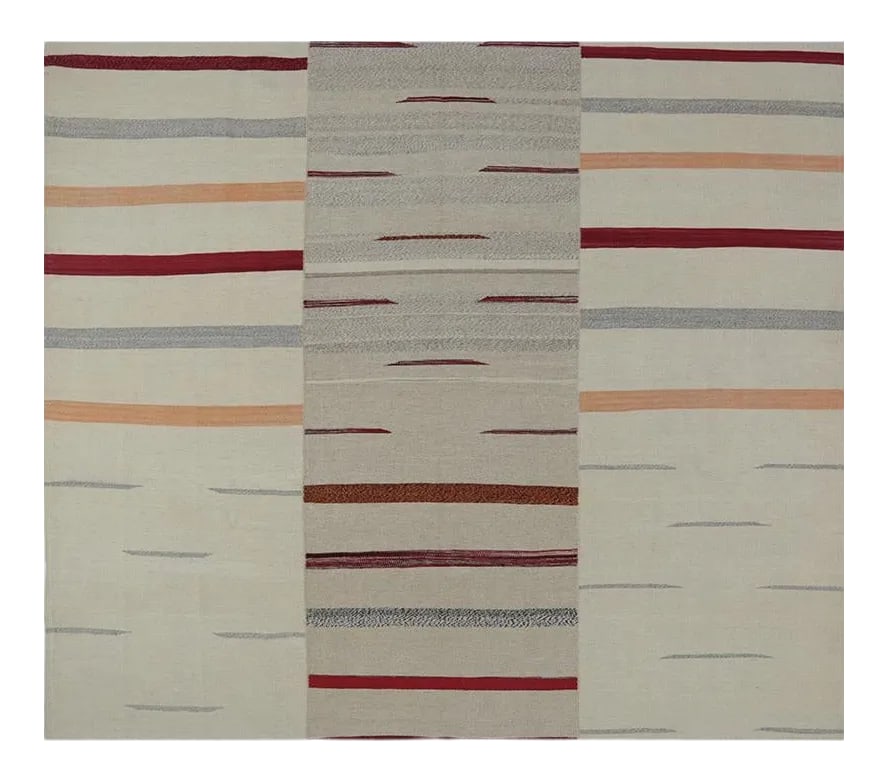 Handwoven Scandinavian Style Persian Kilim Area Rug - 6'5'' X 7'4'': Contemporary Persian Kilim area rug featuring a Scandinavian design. Hand-woven from natural wool and cotton. Condition: Imperfections: No Imperfections Condition Notes: Excellent Condition, never