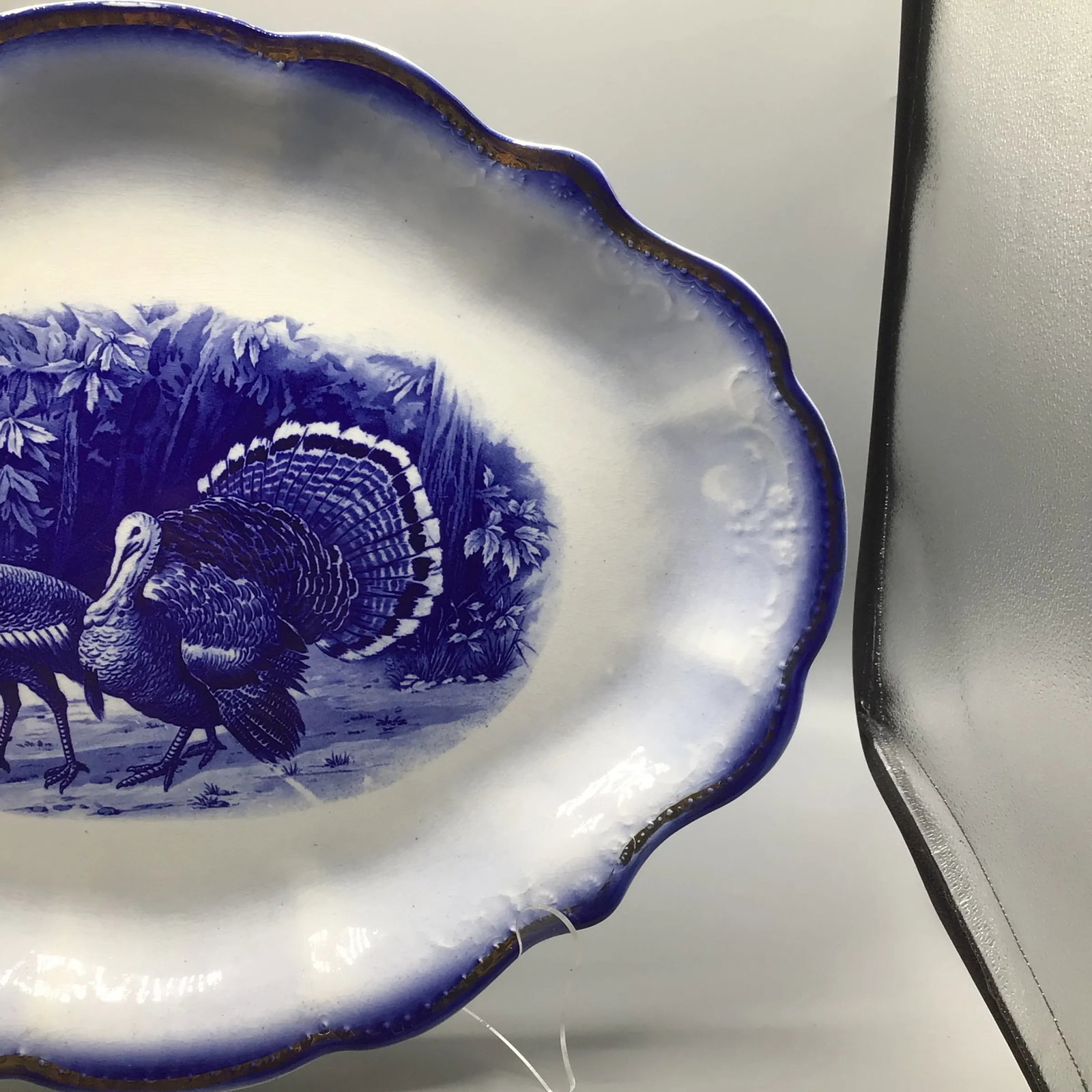 Flow Blue Wild Turkey Platter Made by George S. Harker and Company - 10