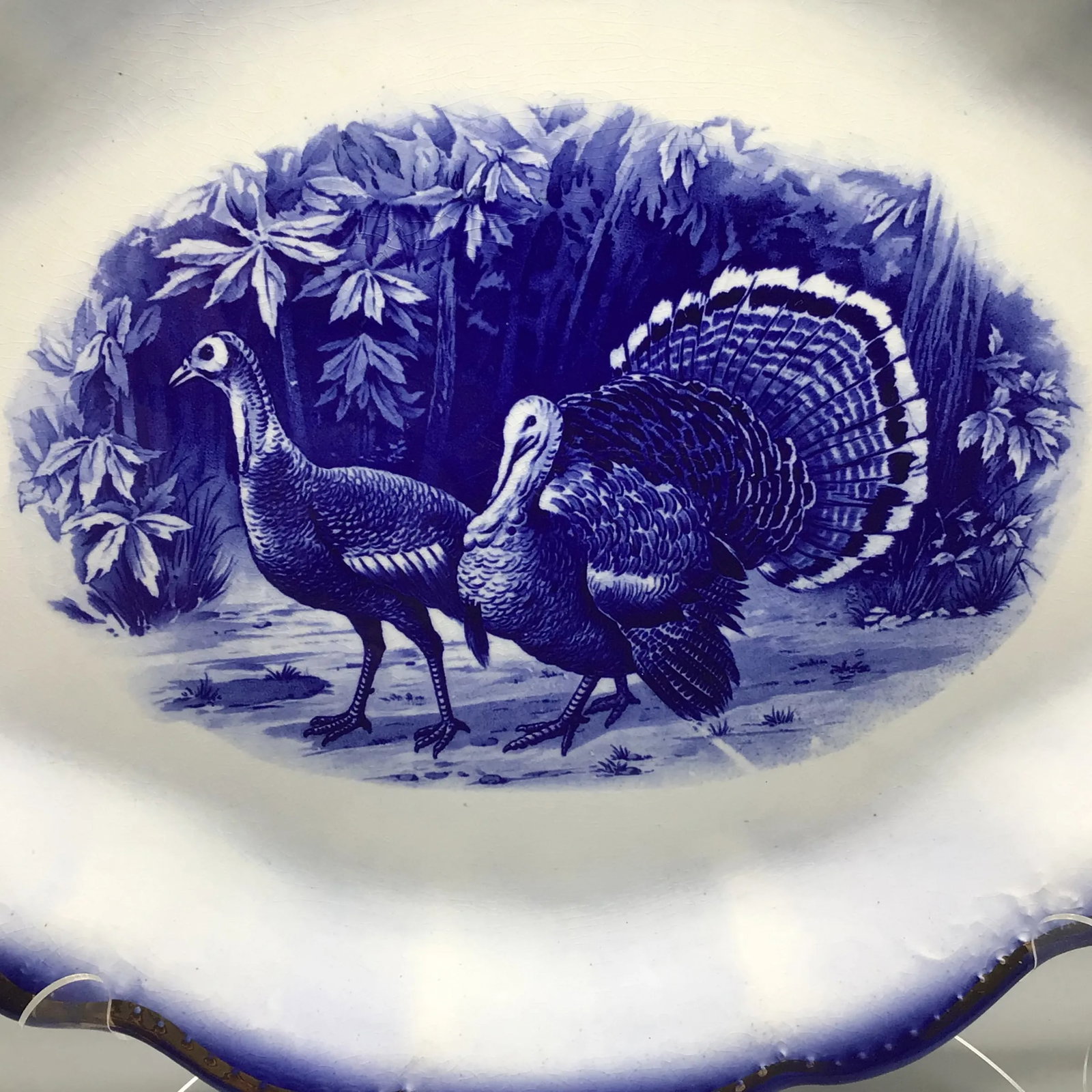 Flow Blue Wild Turkey Platter Made by George S. Harker and Company - 12