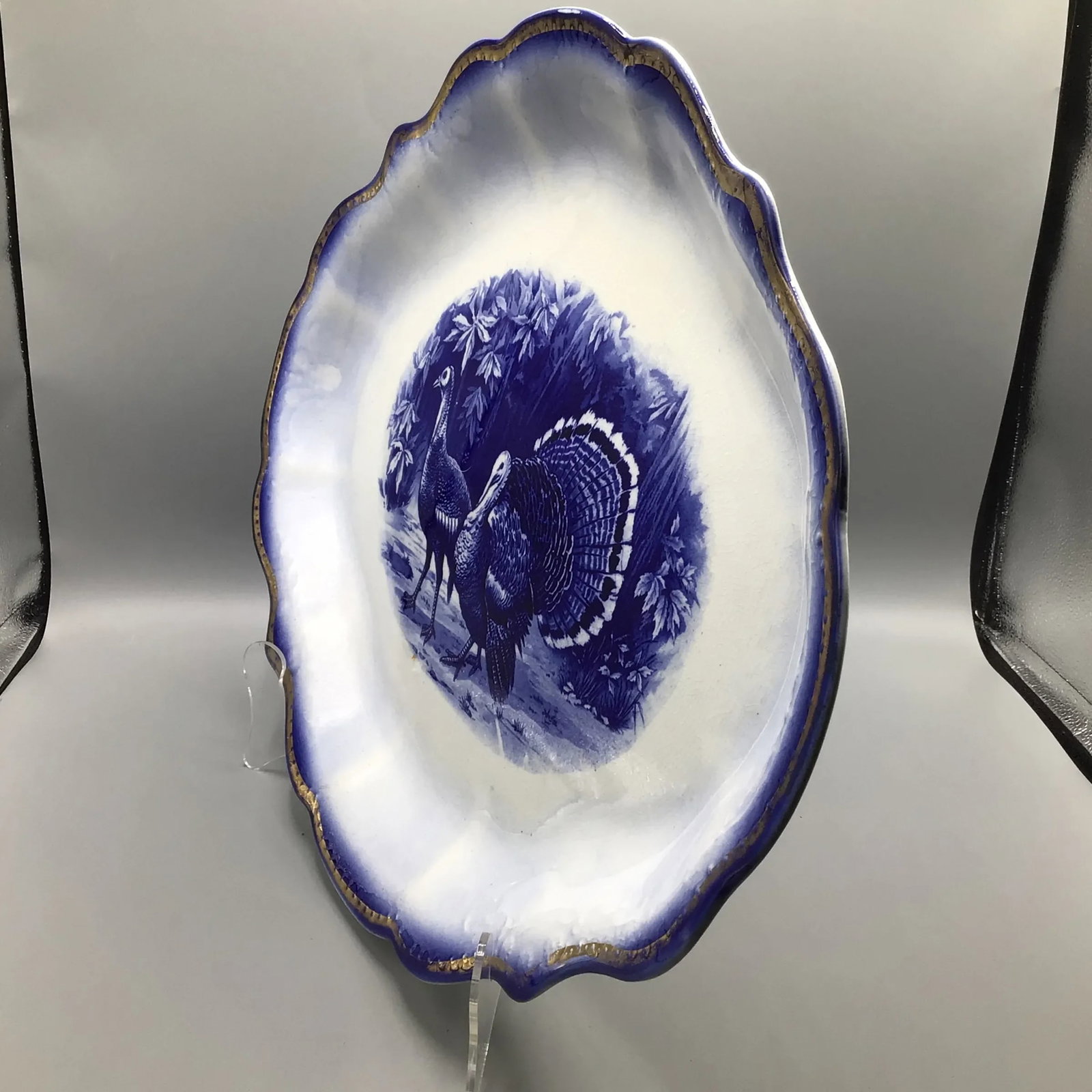 Flow Blue Wild Turkey Platter Made by George S. Harker and Company - 2