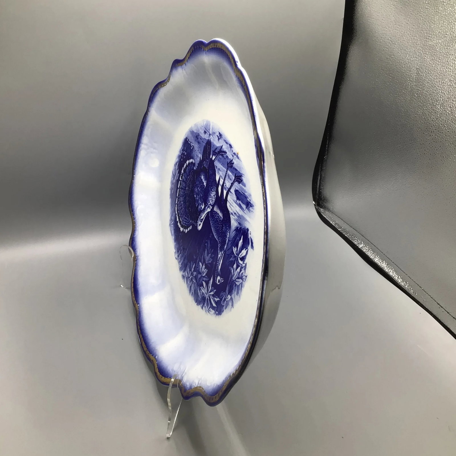 Flow Blue Wild Turkey Platter Made by George S. Harker and Company - 6
