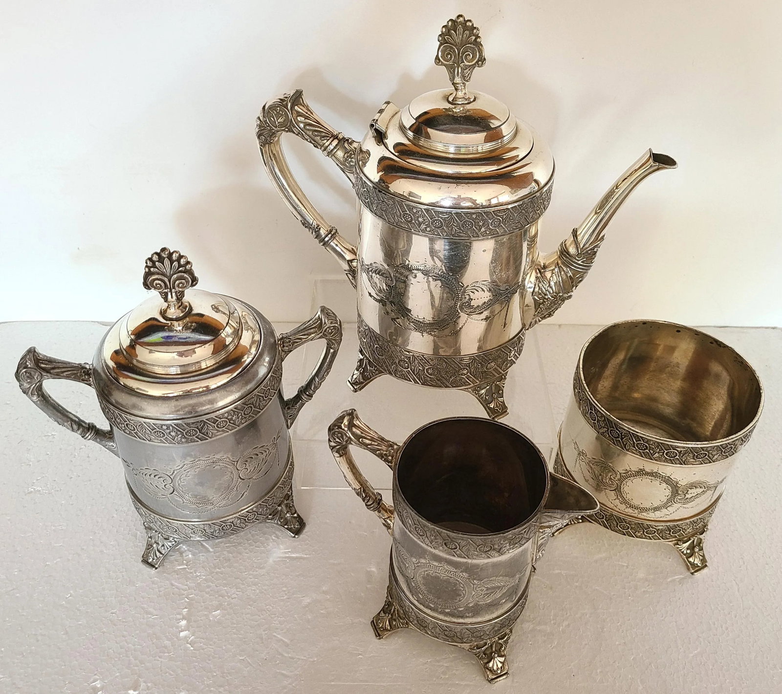 1880s Bridgeport Silver Co. Triple Plate Tea Set- 4 Pieces - 2