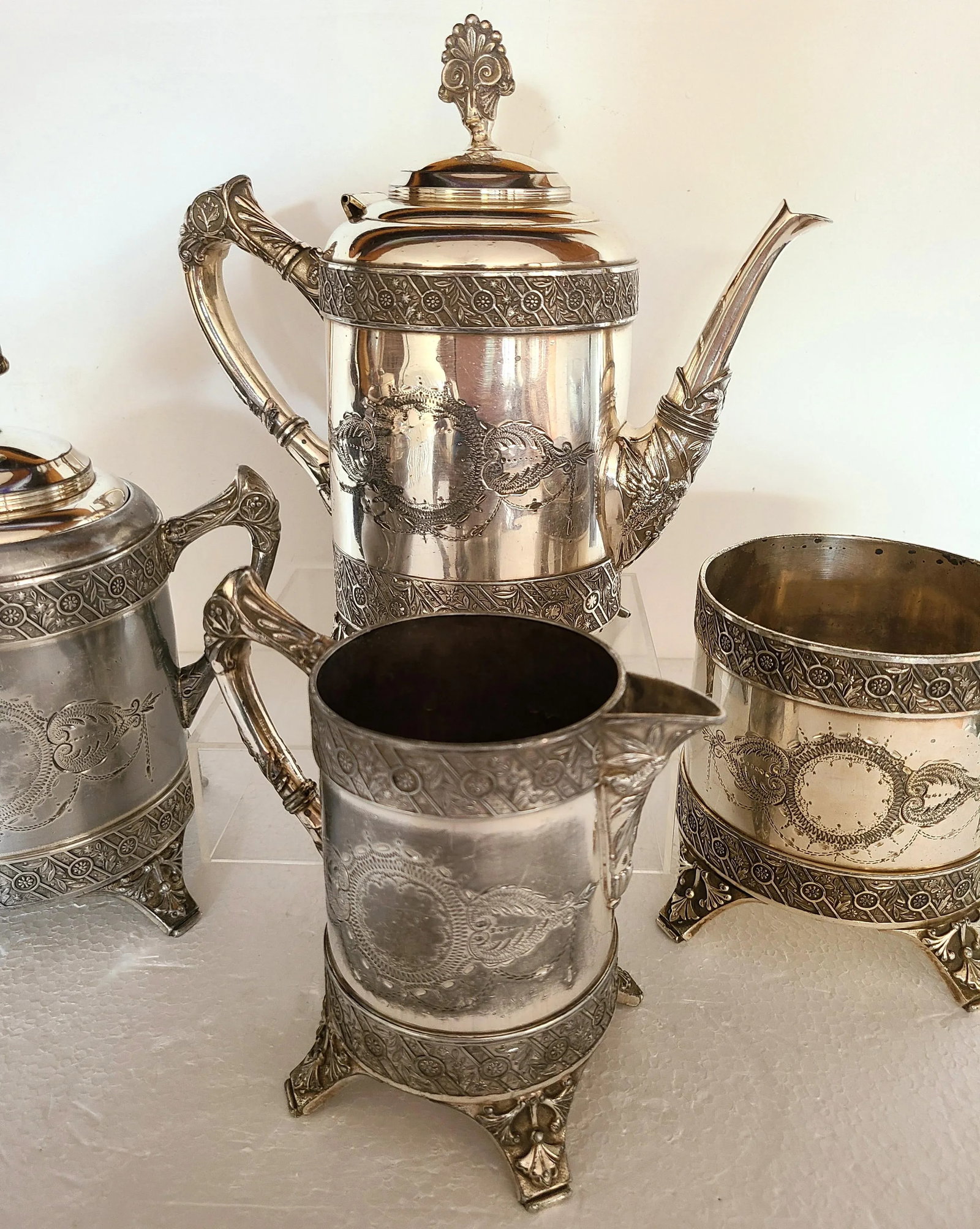 1880s Bridgeport Silver Co. Triple Plate Tea Set- 4 Pieces - 3