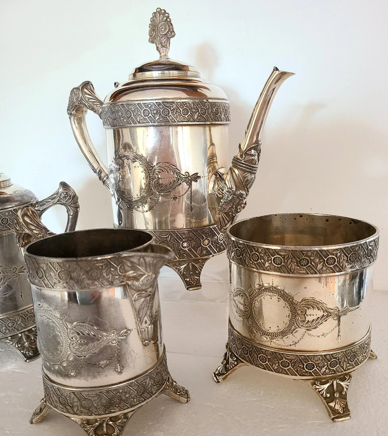 1880s Bridgeport Silver Co. Triple Plate Tea Set- 4 Pieces - 6