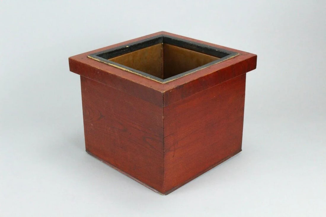 Meiji Period Japanese Hibachi Wood & Copper, Marked - 13