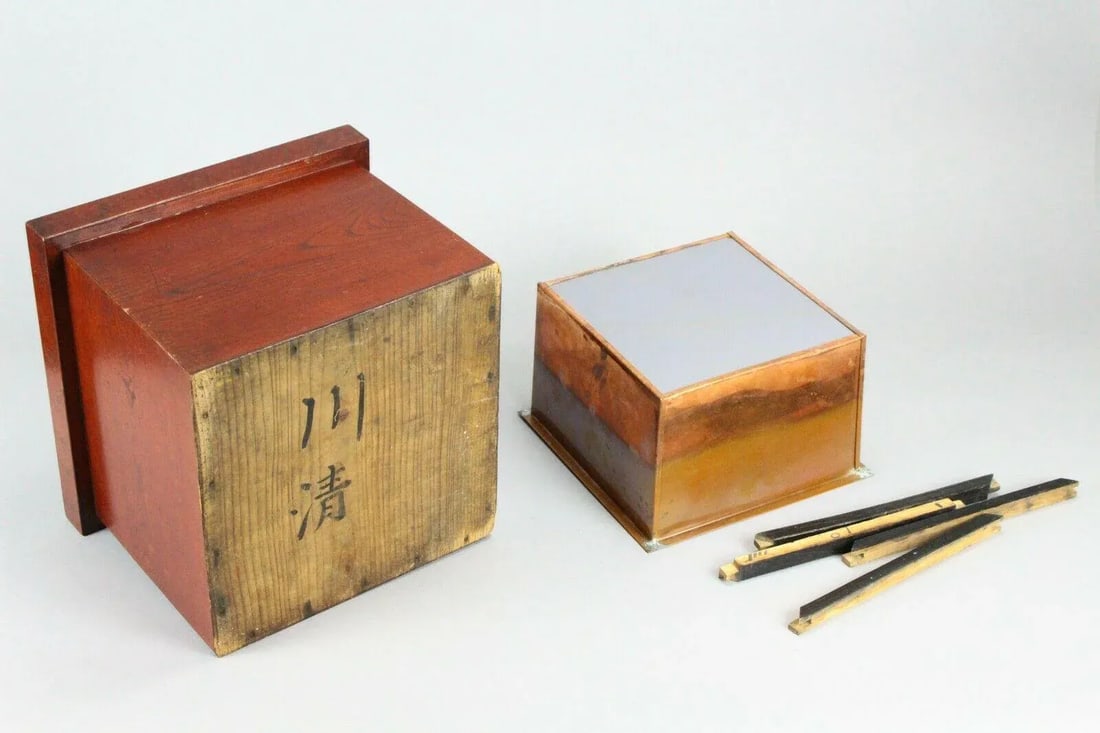 Meiji Period Japanese Hibachi Wood & Copper, Marked - 8