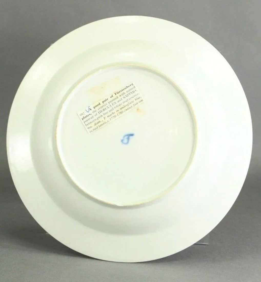 1770-1780 Furstenberg Porcelain Plates, Hercules & Sappho - Set of 2 - 10