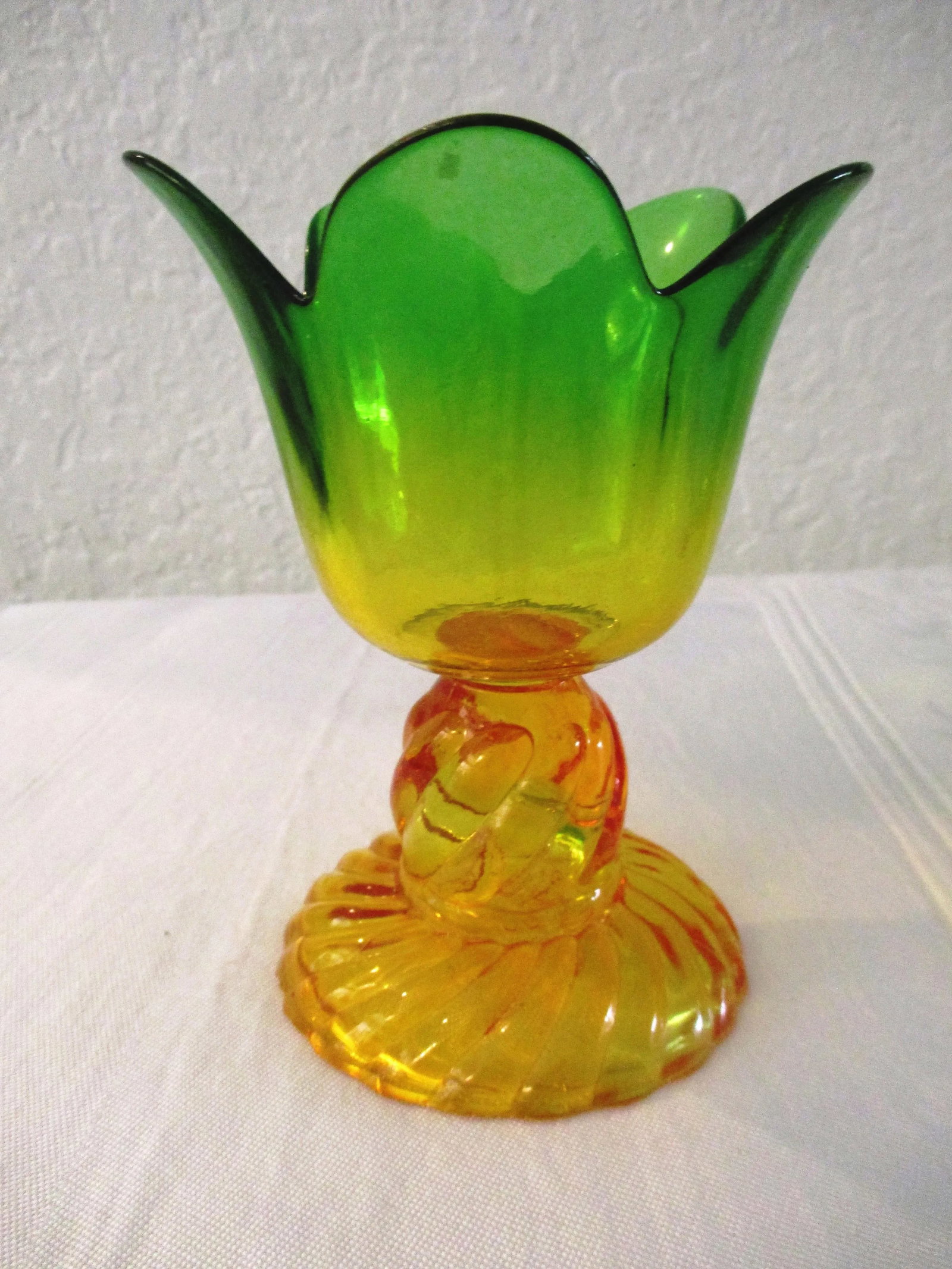 Vintage Marigold & Green Flash Glass Flower Dessert Glasses, S/10 - 4