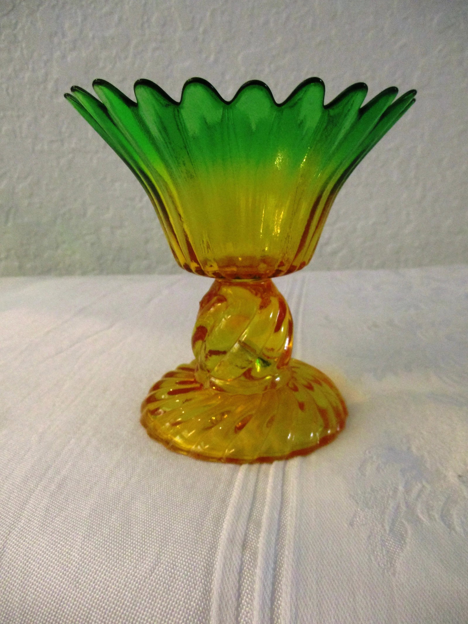 Vintage Marigold & Green Flash Glass Flower Dessert Glasses, S/10 - 6