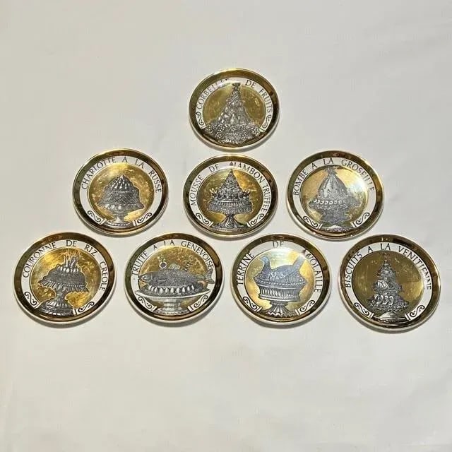 1950s Fornasetti "Dinner at Eight" Coasters - Opulent Gold - "Pranzo Alle Otto"- Set of 8 - 13
