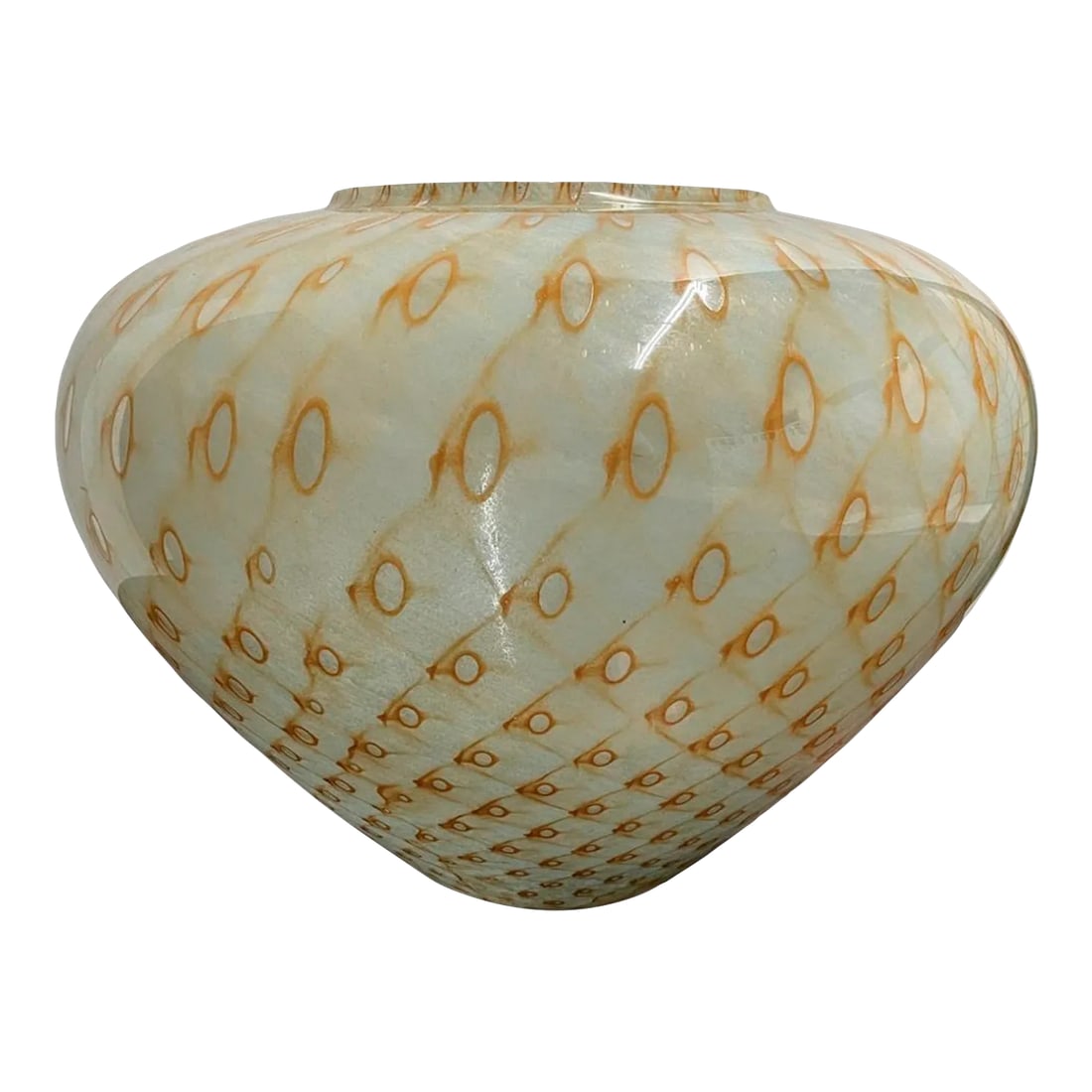 Large Italian Murano Vase Attributed to Barovier E Toso: Stunning Italian Murano vase attributed to Barovier e Toso. A true statement piece, the vase has a beautiful abstract pattern in celadon and bronze. Condition: Alterations: Original Condition