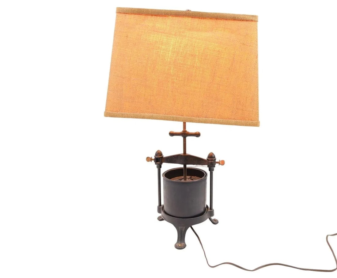 Antique 1910s Griswold No 1 Fruit & Lard Press Cast Iron Table Lamp Light Farmhouse - 2
