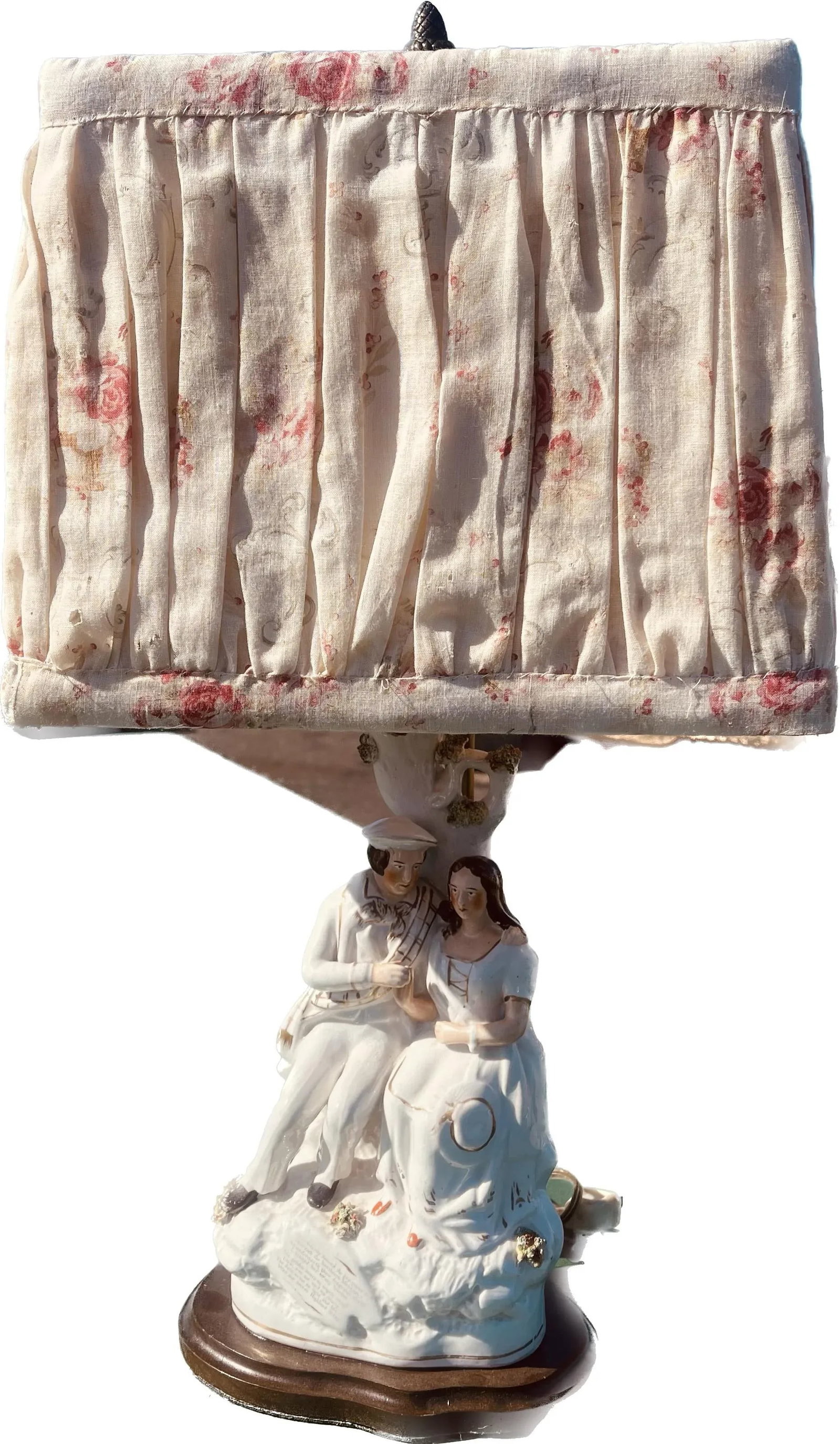 Late 18th Century English Staffordshire Figurine Lamp With Vintage Fabric Shade - 2