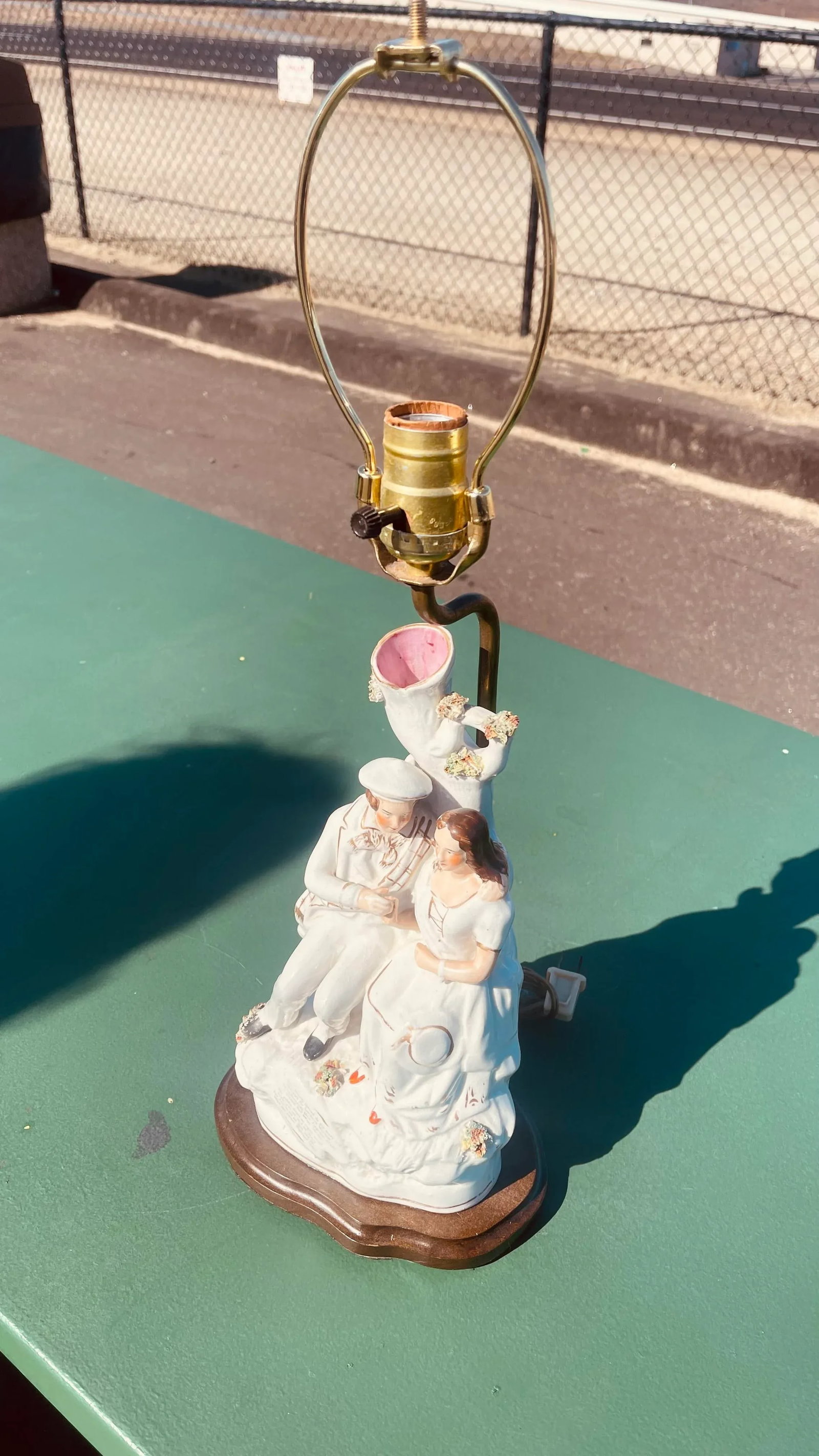 Late 18th Century English Staffordshire Figurine Lamp With Vintage Fabric Shade - 4
