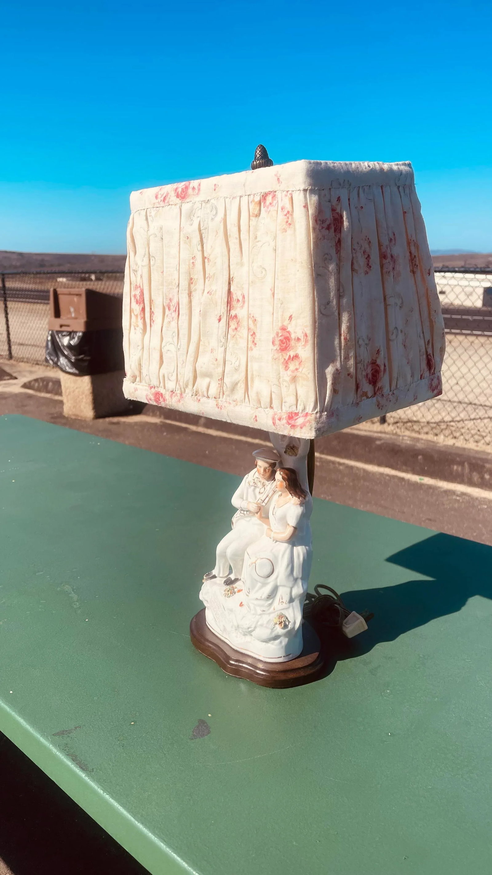 Late 18th Century English Staffordshire Figurine Lamp With Vintage Fabric Shade - 6