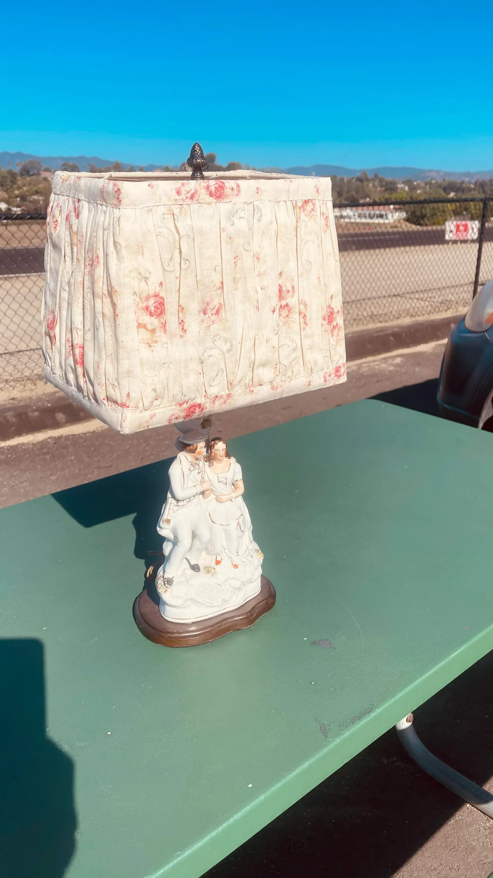 Late 18th Century English Staffordshire Figurine Lamp With Vintage Fabric Shade - 7