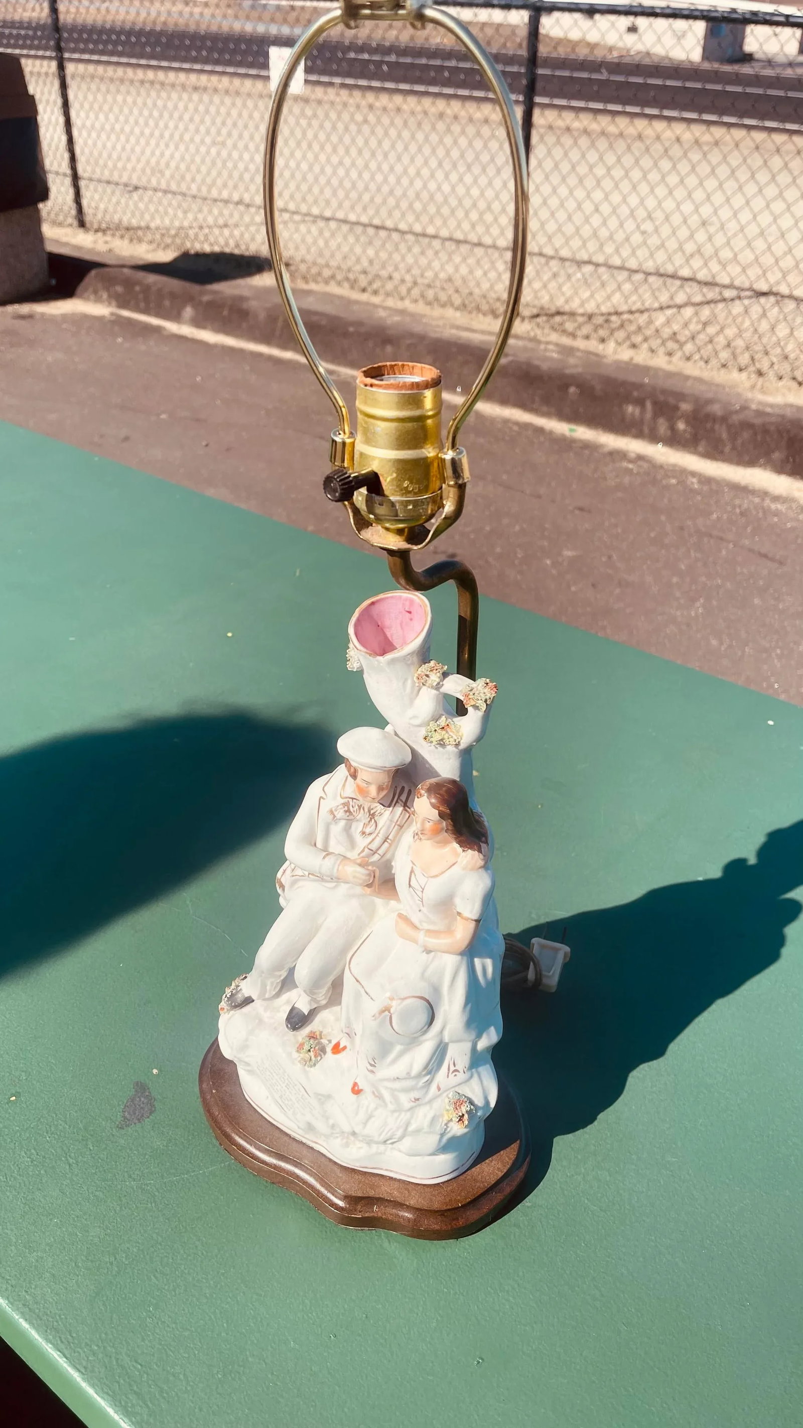 Late 18th Century English Staffordshire Figurine Lamp With Vintage Fabric Shade - 8