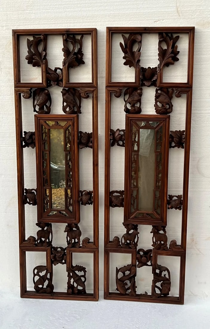Antique Mid 19th Century Chinese Window Panels With Carvings of Birds and Flowers - a Pair - 12