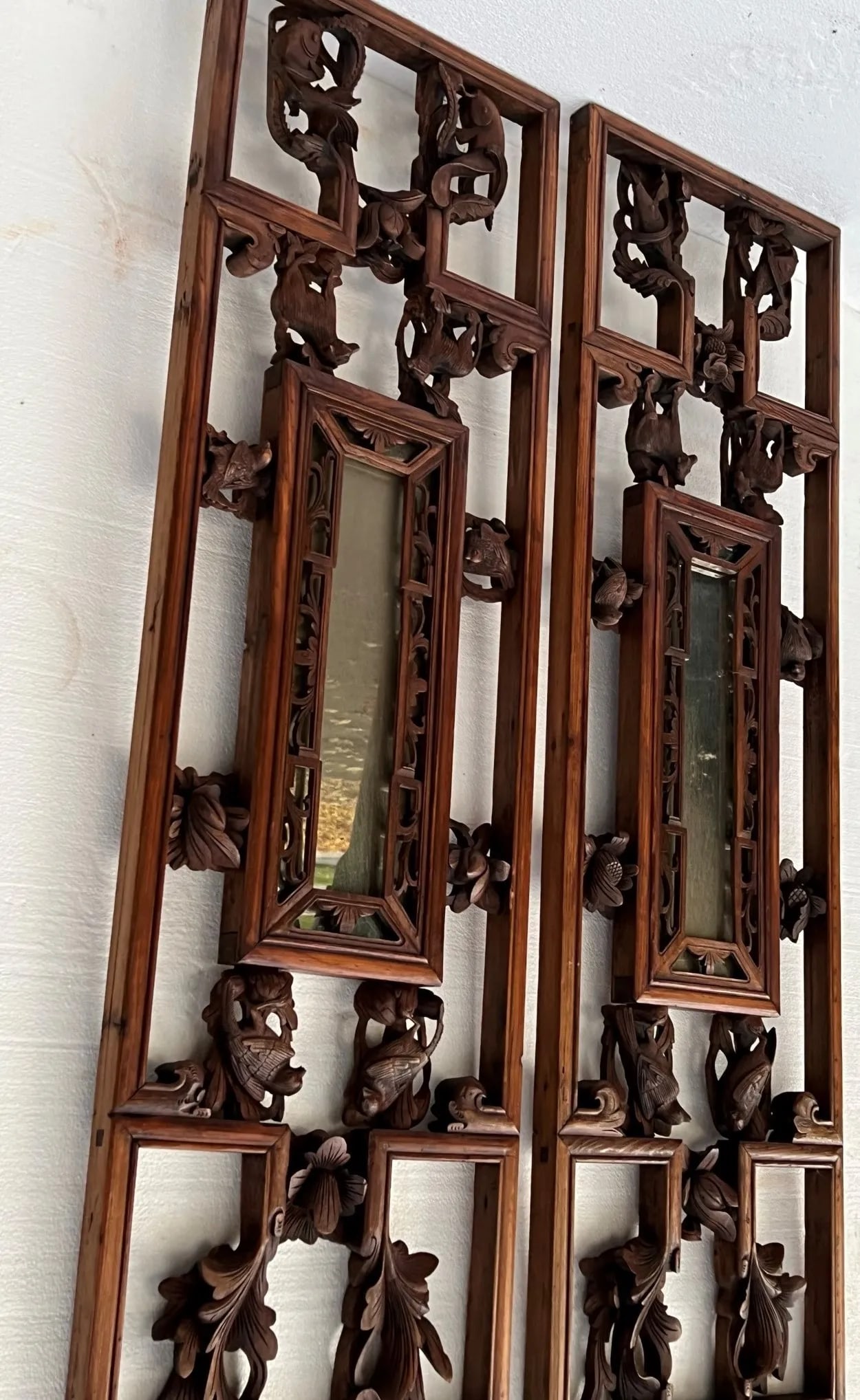 Antique Mid 19th Century Chinese Window Panels With Carvings of Birds and Flowers - a Pair - 3
