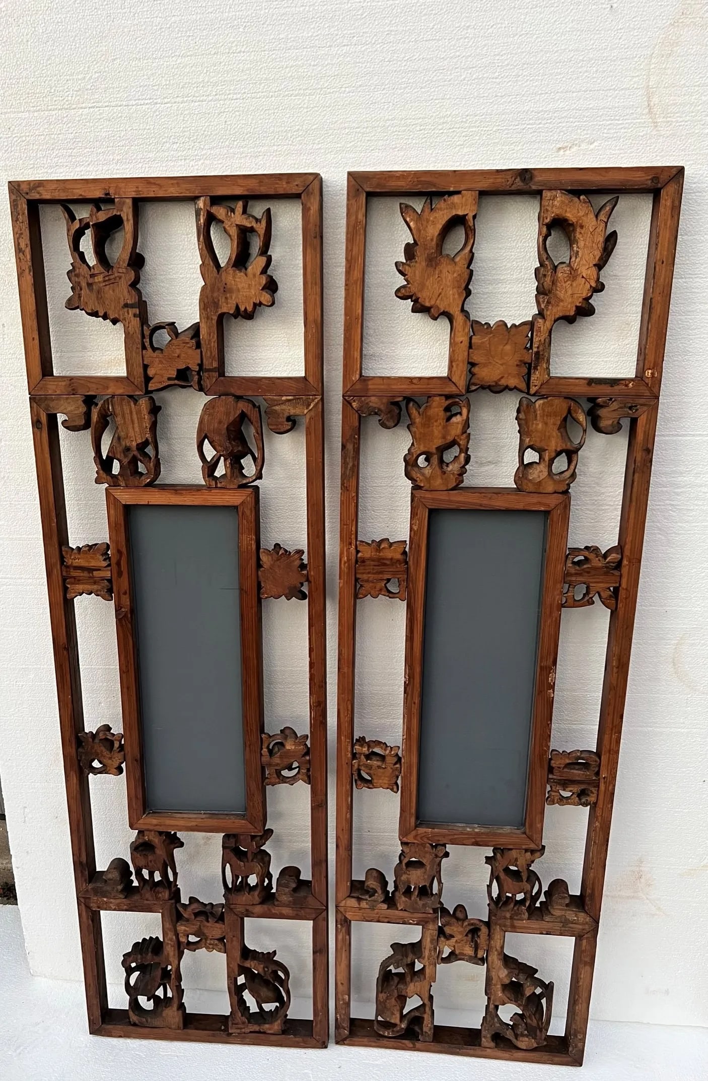 Antique Mid 19th Century Chinese Window Panels With Carvings of Birds and Flowers - a Pair - 5