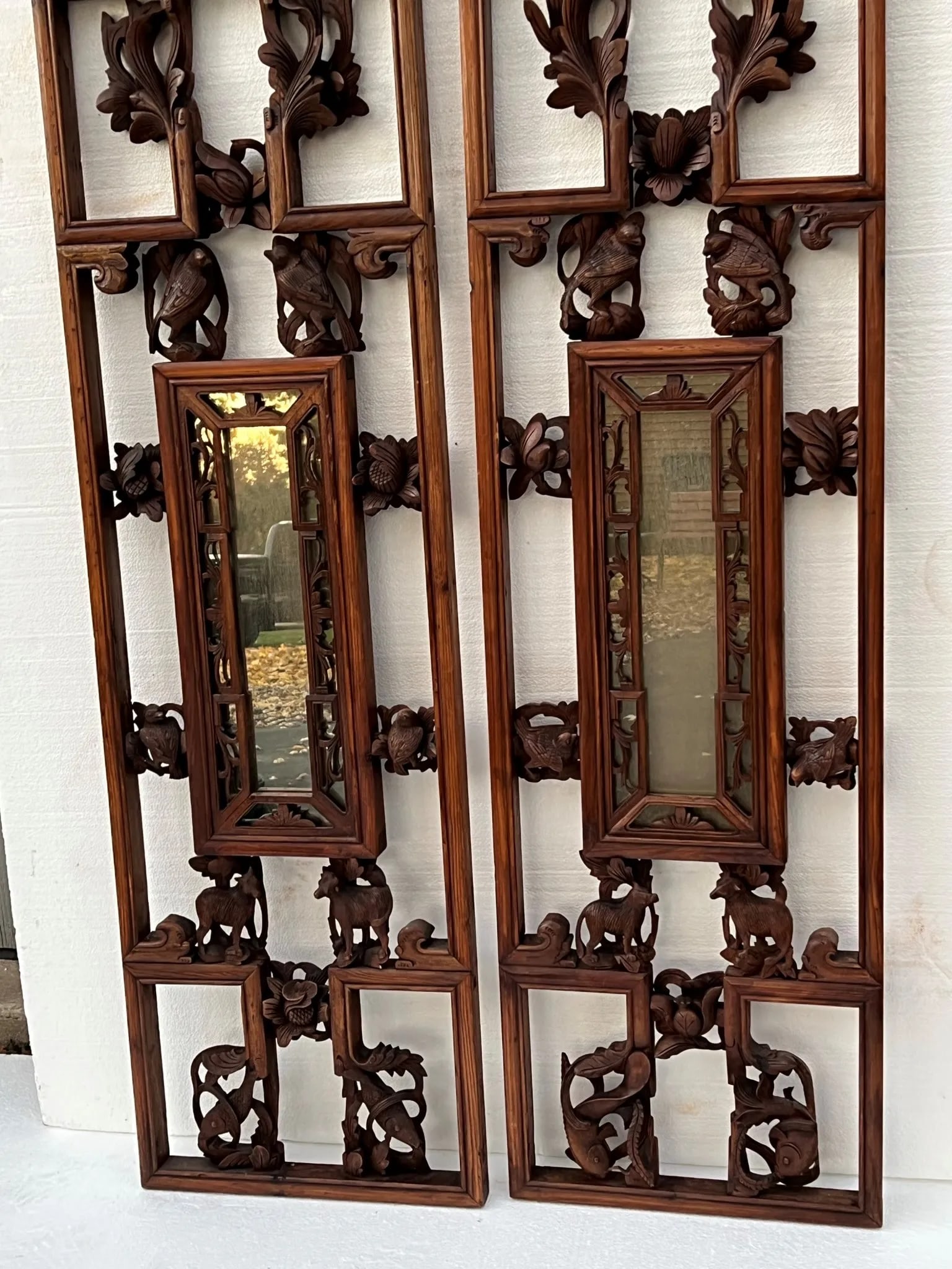 Antique Mid 19th Century Chinese Window Panels With Carvings of Birds and Flowers - a Pair - 6